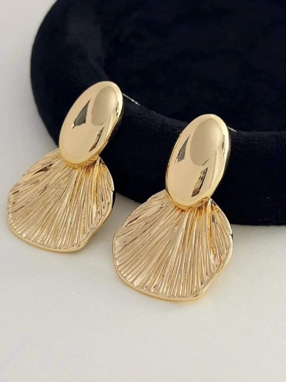 Anthropologie Gold Textured Shell Drop Earrings